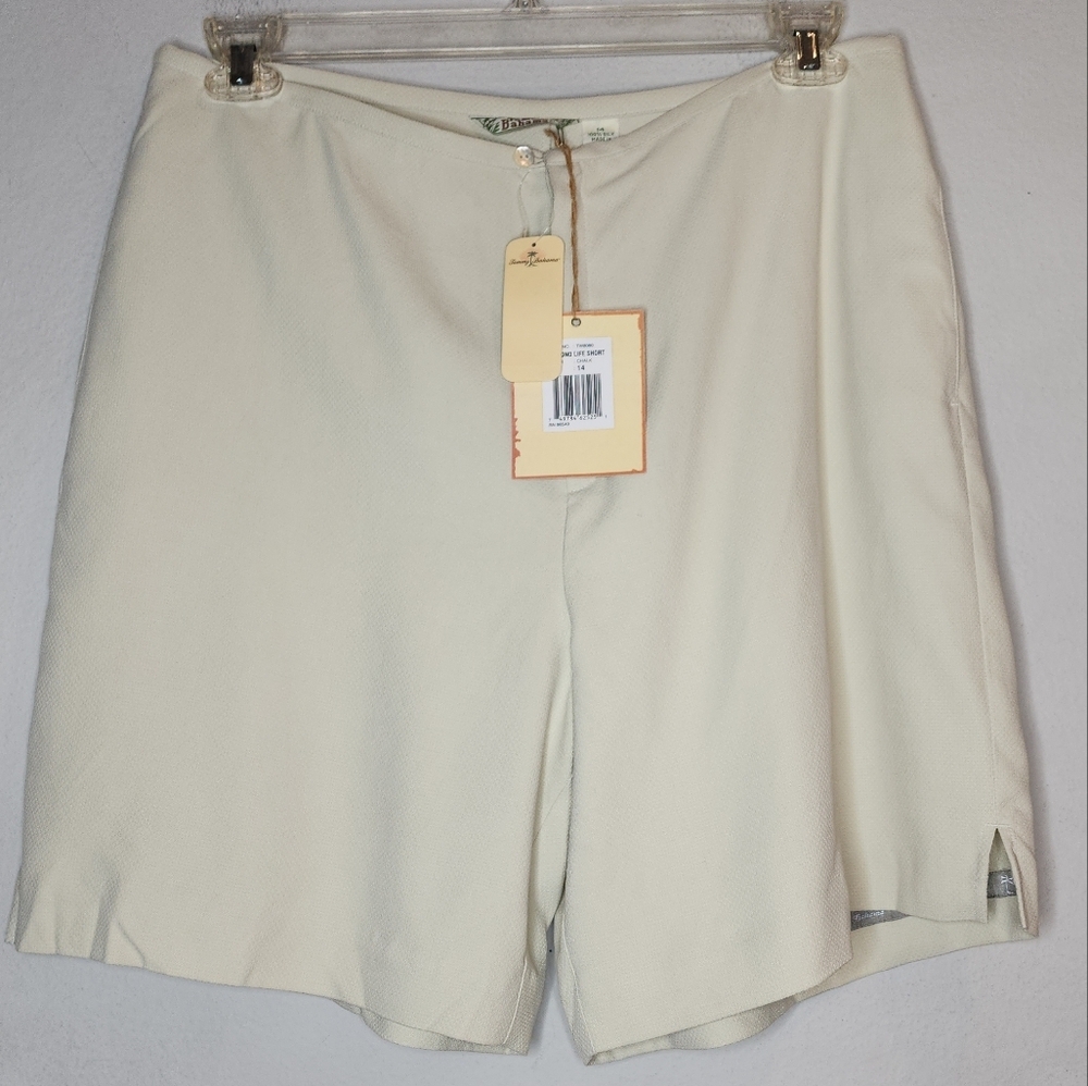 NWT Tommy Bahama 100% Silk Diamond Life Chalk Beige Shorts Size 14 Vintage